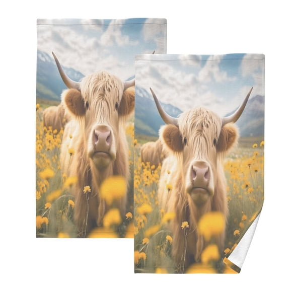 joogoo 2 PCs Hand Towels Sets A Highland Cattle Cotton Face Towel Bathroom Decorative