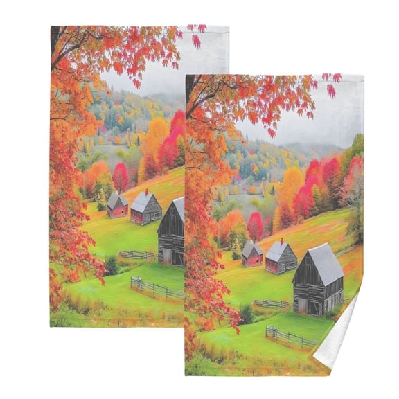 joogoo 2 PCs Hand Towels Sets Autumn Farmhouse Cotton Face Towel Bathroom Decorative