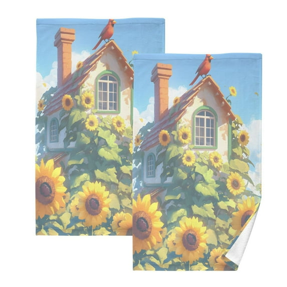 joogoo 2 PCs Hand Towels Sets Cardinal Sunflowers Cotton Face Towel Bathroom Decorative
