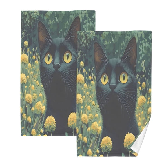 joogoo 2 PCs Hand Towels Sets Cat in Flower Cotton Face Towel Bathroom Decorative