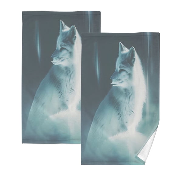 joogoo 2 PCs Hand Towels Sets Cool Fox Print Cotton Face Towel Bathroom Decorative