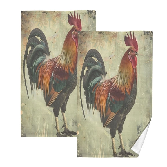 joogoo 2 PCs Hand Towels Sets Farmhouse Rooster Cotton Face Towel Bathroom Decorative
