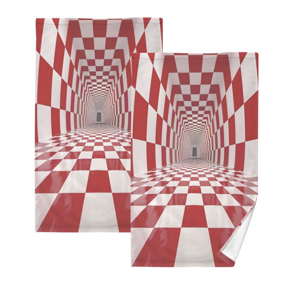 joogoo 2 PCs Hand Towels Sets Geometric Illusion Falling Sensation Cotton Face Towel Bathroom Decorative