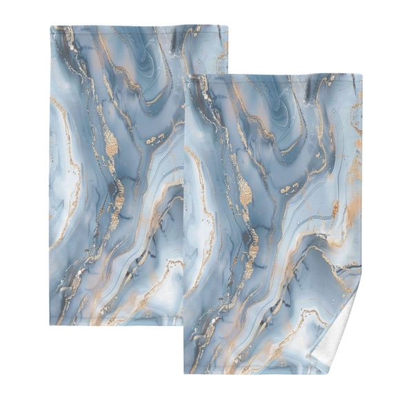 joogoo 2 PCs Hand Towels Sets Golden and Blue Marble Cotton Face Towel Bathroom Decorative