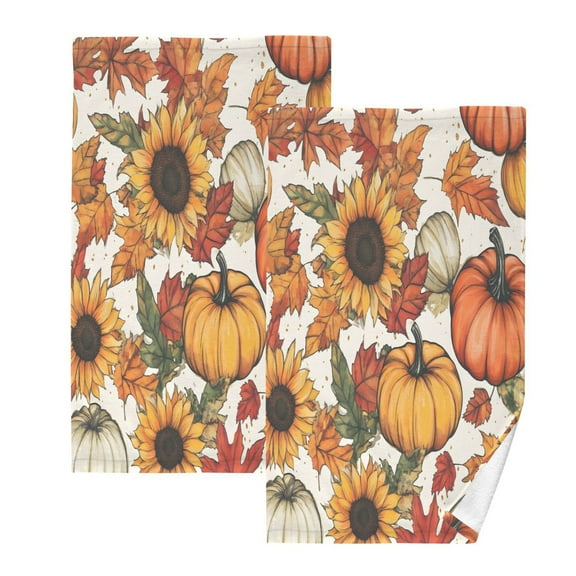 joogoo 2 PCs Hand Towels Sets Harvest Fall Pumpkins Cotton Face Towel Bathroom Decorative