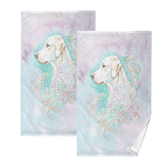 joogoo 2 PCs Hand Towels Sets Labrador Dog Cotton Face Towel Bathroom Decorative