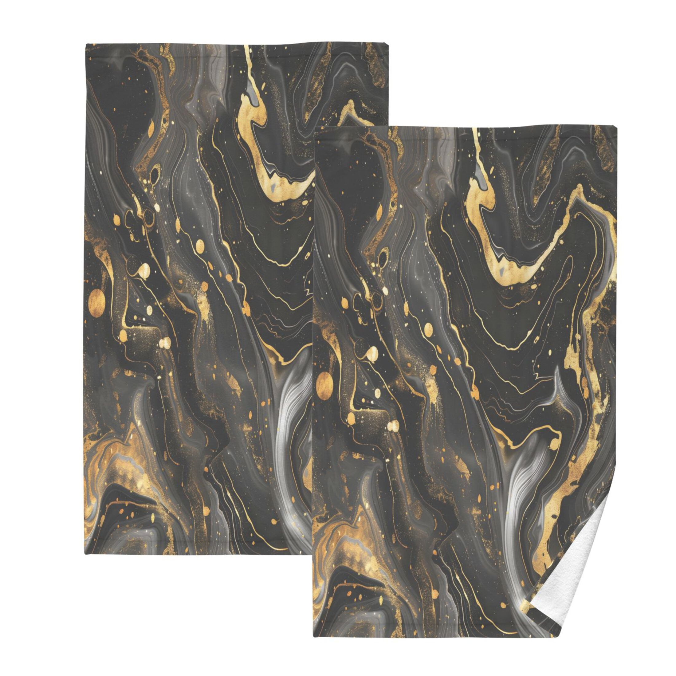 joogoo 2 PCs Hand Towels Sets Luxury Black and Gold Marble Cotton Face ...