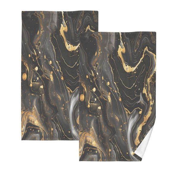 joogoo 2 PCs Hand Towels Sets Luxury Black and Gold Marble Cotton Face Towel Bathroom Decorative