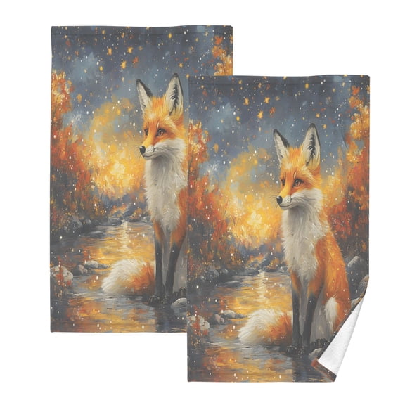 joogoo 2 PCs Hand Towels Sets Magic Fox Cotton Face Towel Bathroom Decorative