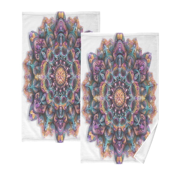 joogoo 2 PCs Hand Towels Sets Mandala Art Pattern Cotton Face Towel Bathroom Decorative