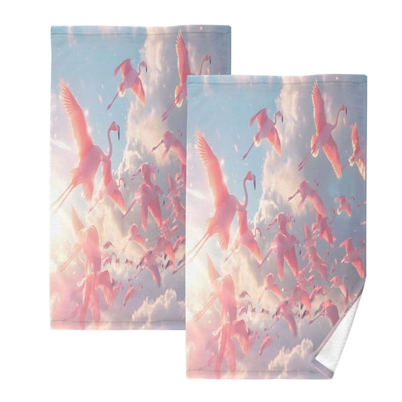 joogoo 2 PCs Hand Towels Sets Many Flamingos Flying Cotton Face Towel Bathroom Decorative