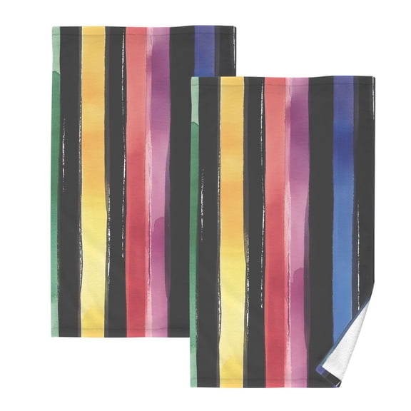 joogoo 2 PCs Hand Towels Sets Rainbow Stripes Pattern Cotton Face Towel Bathroom Decorative