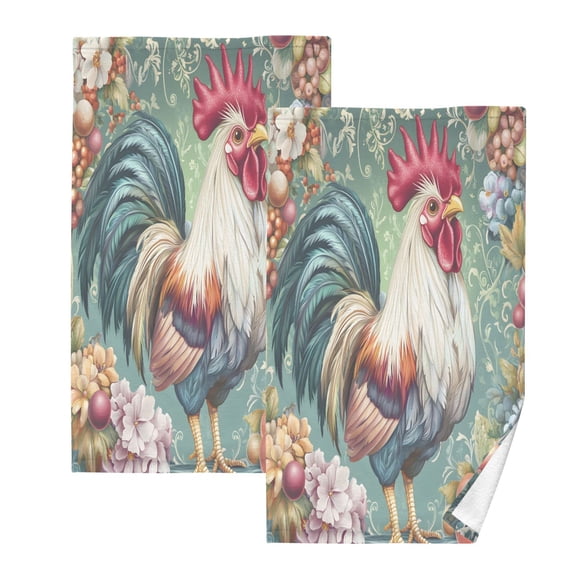 joogoo 2 PCs Hand Towels Sets Rooster Floral Cotton Face Towel Bathroom Decorative