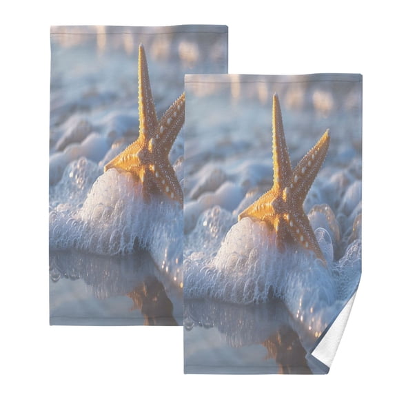 joogoo 2 PCs Hand Towels Sets Starfish on Sea Beach Cotton Face Towel Bathroom Decorative