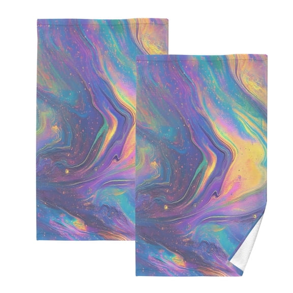 joogoo 2 PCs Hand Towels Sets Tie Dye Rainbow Pattern Cotton Face Towel Bathroom Decorative