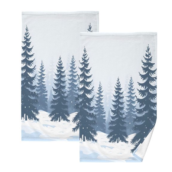 joogoo 2 PCs Hand Towels Sets Trees Forest Landscape Cotton Face Towel Bathroom Decorative
