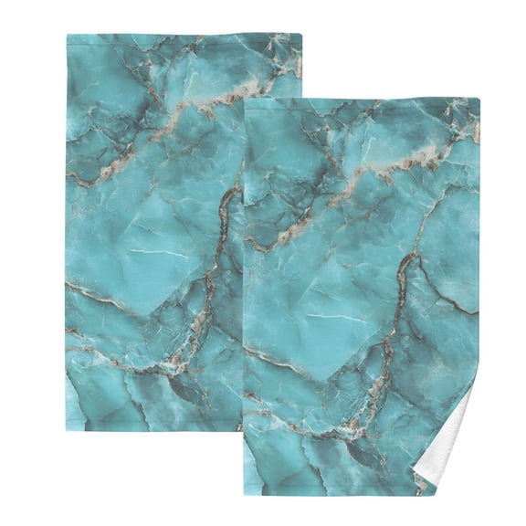 joogoo 2 PCs Hand Towels Sets Turquoise Marble Cotton Face Towel Bathroom Decorative