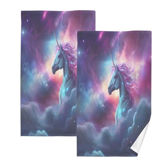 joogoo 2 PCs Hand Towels Sets Unicorn in Sky Cotton Face Towel Bathroom Decorative