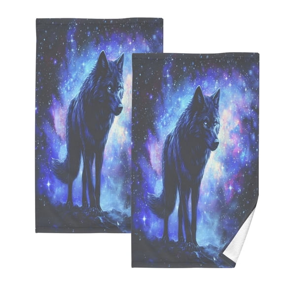 joogoo 2 PCs Hand Towels Sets Wolf Starry Night Cotton Face Towel Bathroom Decorative