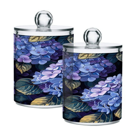 joogoo 2 Pack Qtip Holder Organizer Hydrangeas Flowers Leaves Cotton Swabs Cans Storage Canister