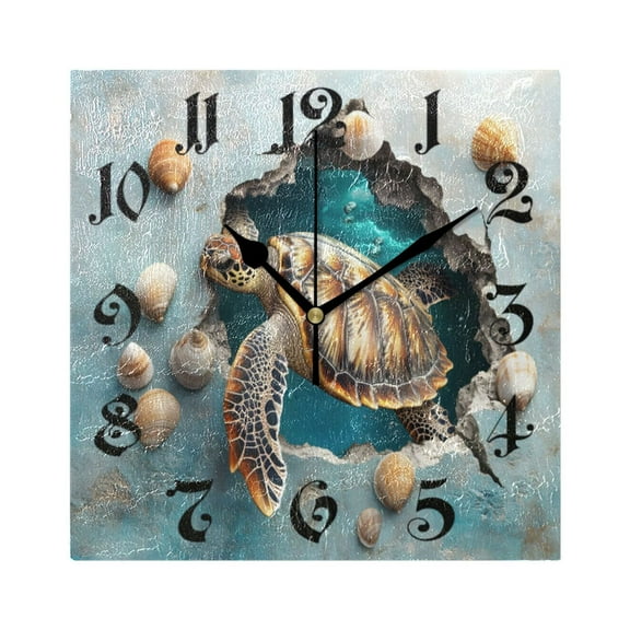 joogoo 3d Sea Turtle Wall Clock Square Silent Non-Ticking Battery Operated 7.78"