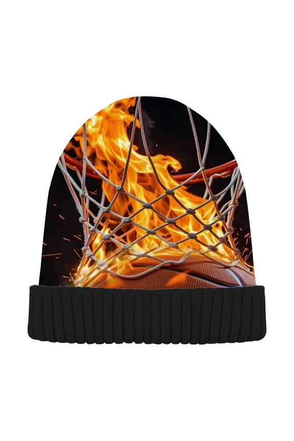 A Basketball Fire Beanie Hats Cuffed Winter Warm Knit Thick Beanies