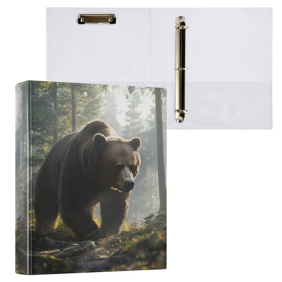 joogoo A Bear Walking in Forest Hardcover 3 Ring Binder 1.5" Round Rings Interior Pockets Binders Organizer 1 Pack