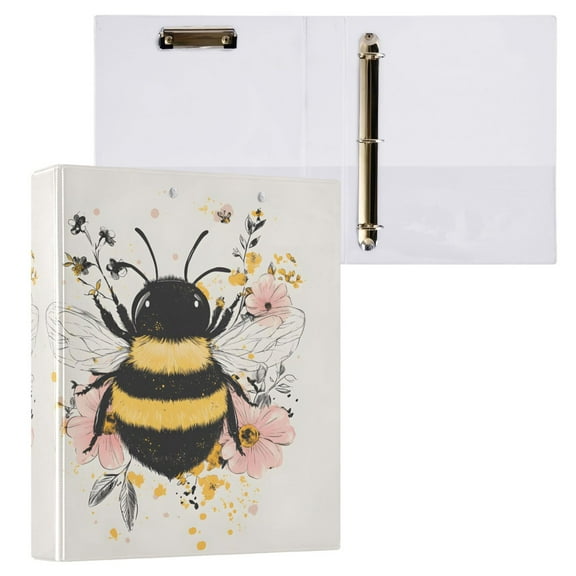 joogoo A Bee with Flower Hardcover 3 Ring Binder 1.5" Round Rings Interior Pockets Binders Organizer 1 Pack