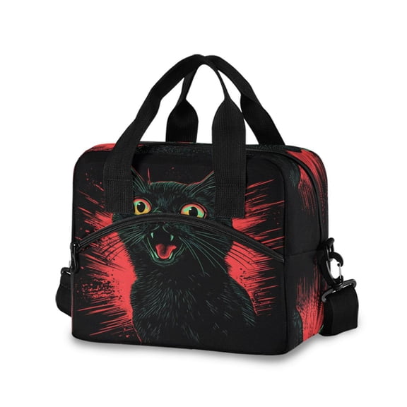 joogoo A Black Cat Insulated Lunch Bags Reusable Cooler Box with Shoulder Strap