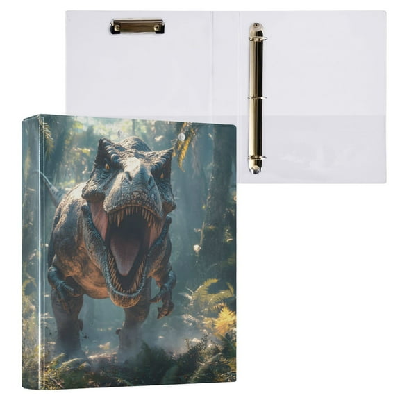 joogoo A Dinosaur in Forest Hardcover 3 Ring Binder 1.5" Round Rings Interior Pockets Binders Organizer 1 Pack