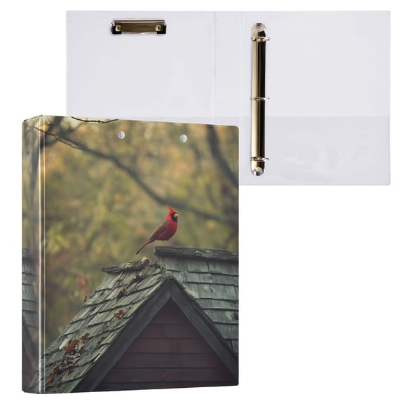 joogoo A Red Bird Stand on Roof Hardcover 3 Ring Binder 1.5" Round Rings Interior Pockets Binders Organizer 1 Pack
