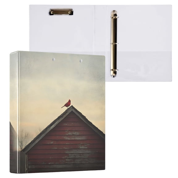 joogoo A Red Bird on House Hardcover 3 Ring Binder 1.5" Round Rings Interior Pockets Binders Organizer 1 Pack