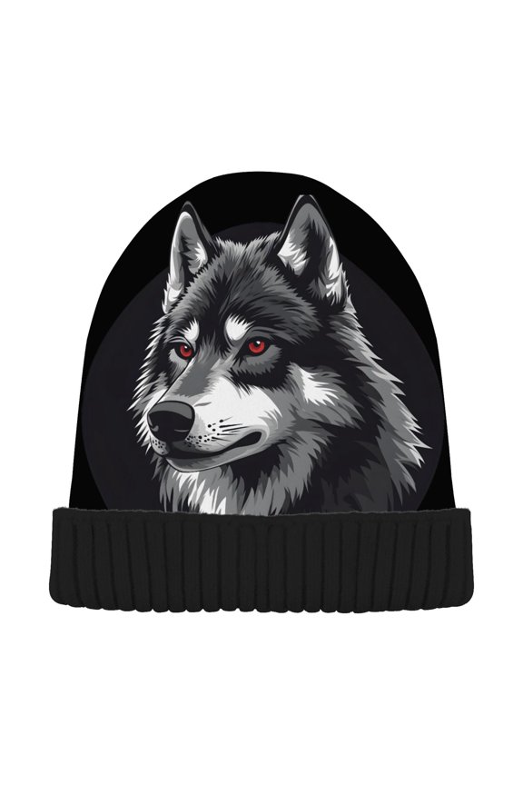 A Wolf Beanie Hats Men Women Cuffed Skull Cap Winter Warm Knit Thick Beanies