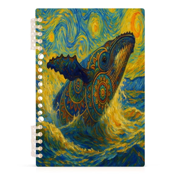 joogoo A5 Spiral Journal Notebook Art Whale Oil Paint College Ruled Notebooks 8.3" x 5.7" 1 PC