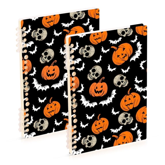 joogoo A5 Spiral Journal Notebook Bat Pumpkin Skulls College Ruled Notebooks 8.3" x 5.7" 2 PCs