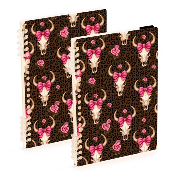 joogoo A5 Spiral Journal Notebook Bows Cow Skull Leopard College Ruled Notebooks 8.3" x 5.7" 2 PCs