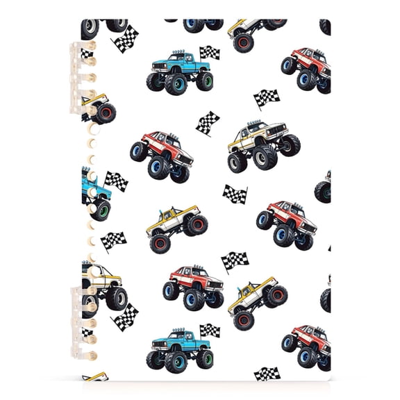 joogoo A5 Spiral Journal Notebook Car Trucks Cartoon Checkered Flag College Ruled Notebooks 8.3" x 5.7" 1 PC