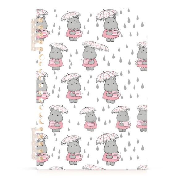 joogoo A5 Spiral Journal Notebook Cartoon Hippo in Rain College Ruled Notebooks 8.3" x 5.7" 1 PC