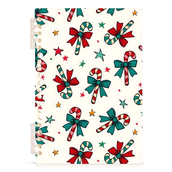 joogoo A5 Spiral Journal Notebook Christmas Candy Cane Bows College Ruled Notebooks 8.3" x 5.7" 1 PC