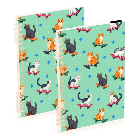 joogoo A5 Spiral Journal Notebook Cute Cats Skating College Ruled Notebooks 8.3" x 5.7" 2 PCs