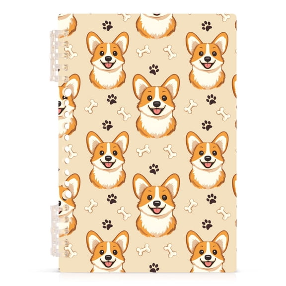 joogoo A5 Spiral Journal Notebook Cute Corgi Dog Bone Footprint College Ruled Notebooks 8.3" x 5.7" 1 PC