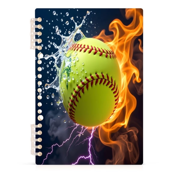 joogoo A5 Spiral Journal Notebook Green Baseball Fire College Ruled Notebooks 8.3" x 5.7" 1 PC