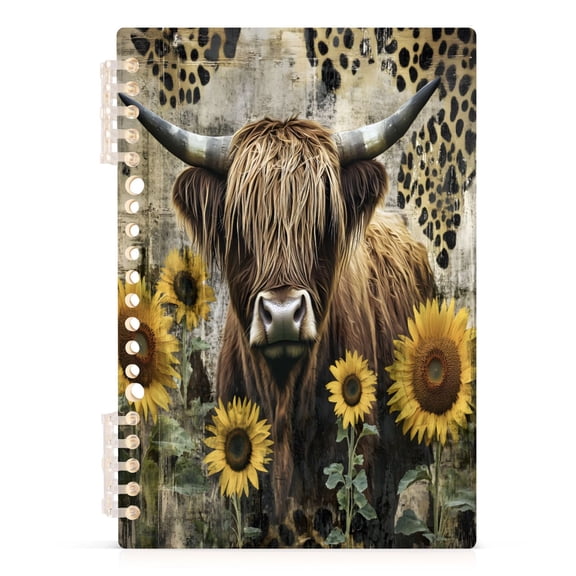 joogoo A5 Spiral Journal Notebook Highland Cattle Leopard Sunflowers College Ruled Notebooks 8.3" x 5.7" 1 PC