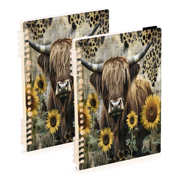 joogoo A5 Spiral Journal Notebook Highland Cattle Leopard Sunflowers College Ruled Notebooks 8.3" x 5.7" 2 PCs