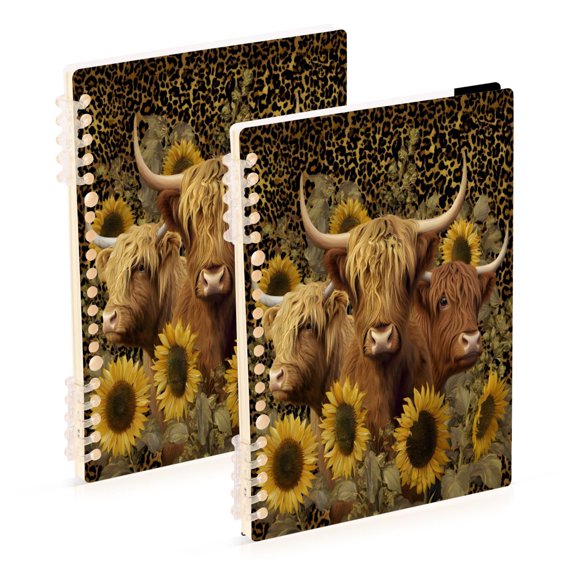 joogoo A5 Spiral Journal Notebook Highland Cattles Leopard Sunflowers College Ruled Notebooks 8.3" x 5.7" 2 PCs