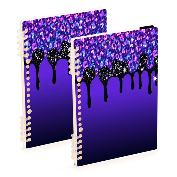 joogoo A5 Spiral Journal Notebook Leopard Purple Glitter College Ruled Notebooks 8.3" x 5.7" 2 PCs