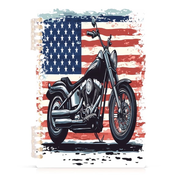 joogoo A5 Spiral Journal Notebook Motorcycle on America Flag College Ruled Notebooks 8.3" x 5.7" 1 PC