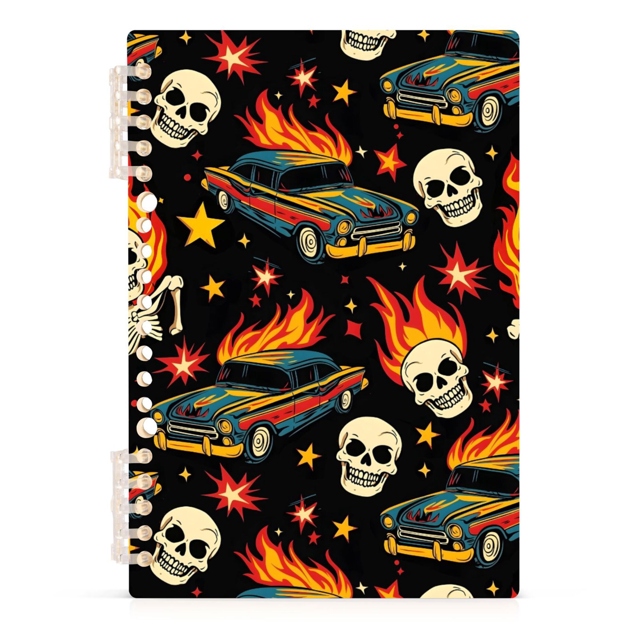 joogoo A5 Spiral Journal Notebook Racing Car Skull Fire College Ruled ...