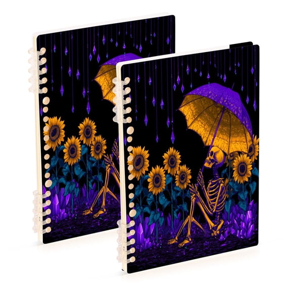 joogoo A5 Spiral Journal Notebook Skull in Sunflowers College Ruled Notebooks 8.3" x 5.7" 2 PCs