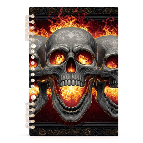 joogoo A5 Spiral Journal Notebook Skull with Flame College Ruled Notebooks 8.3" x 5.7" 1 PC
